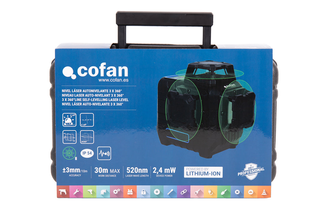 Cofan – Nivel Láser Autonivelante 3 x 360° | Modo Automático y Manual | Alta Precisión | Base Magnética + Maletín