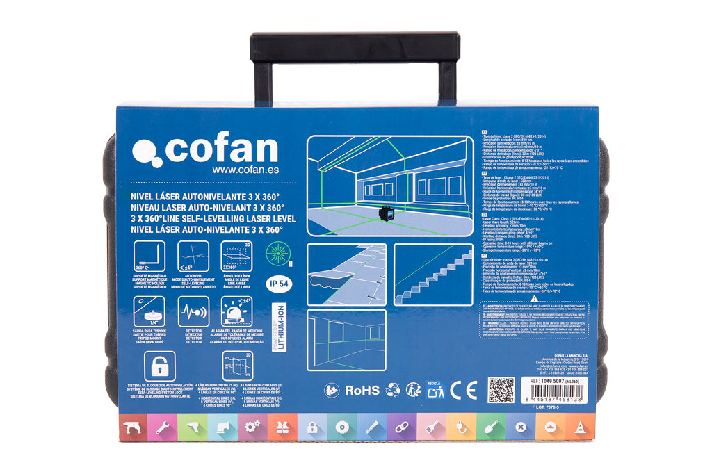 Cofan – Nivel Láser Autonivelante 3 x 360° | Modo Automático y Manual | Alta Precisión | Base Magnética + Maletín