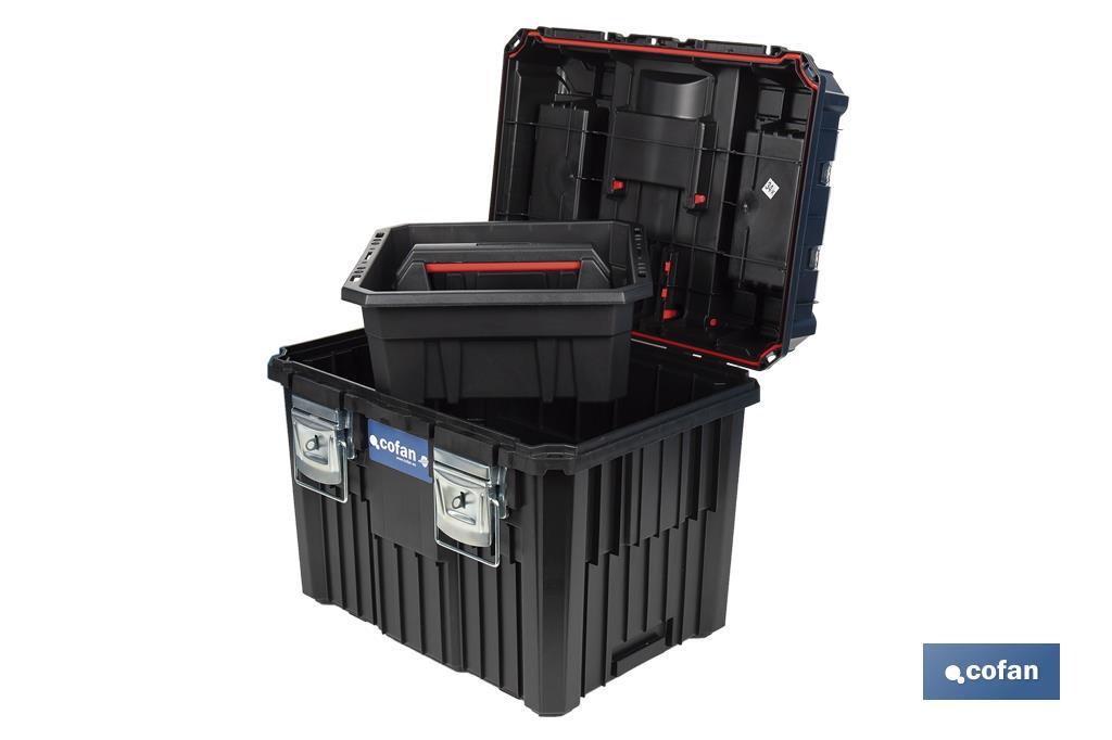 Cofan – Carro de Herramientas Compact con 2 Bloques | Con Doble Asa y Ruedas | 45 × 36 × 64 cm