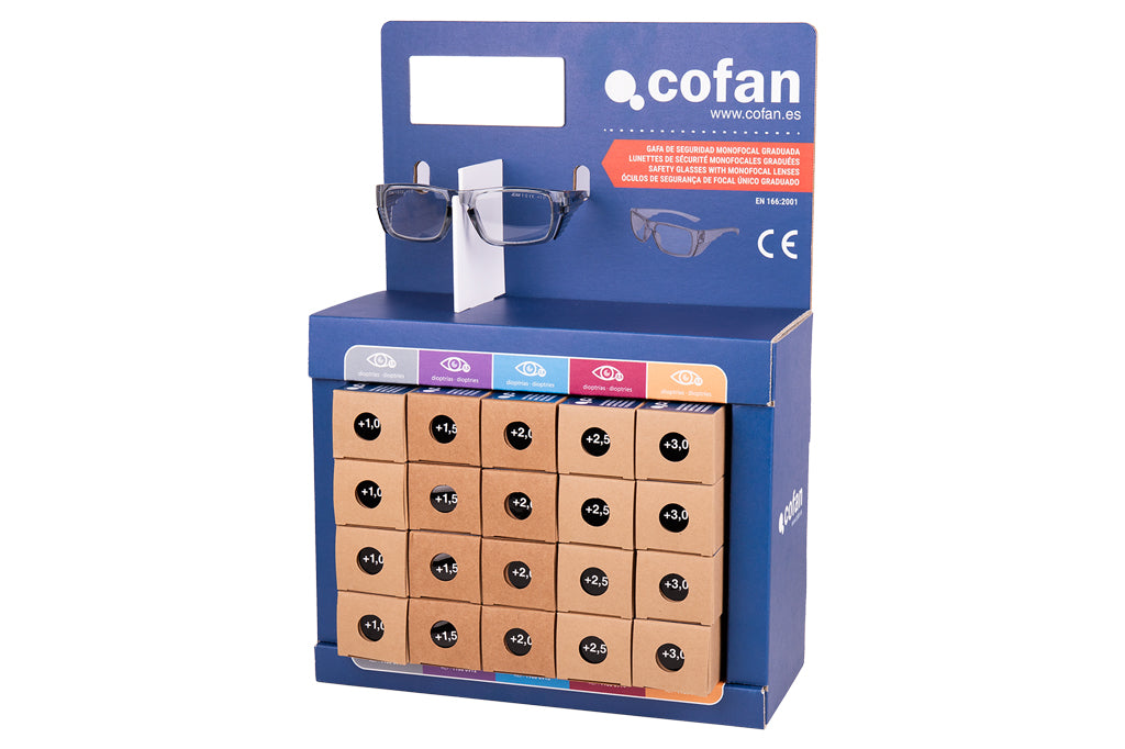 Cofan – Expositor de Gafas de Seguridad Graduadas | 20 Unidades | 5 Dioptrías Diferentes | Protección Ocular