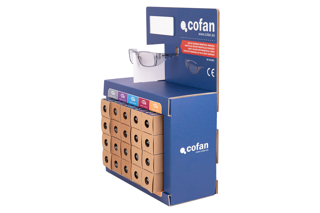 Cofan – Expositor de Gafas de Seguridad Graduadas | 20 Unidades | 5 Dioptrías Diferentes | Protección Ocular