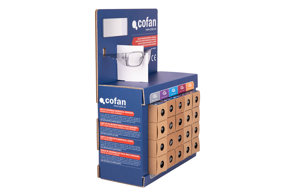 Cofan – Expositor de Gafas de Seguridad Graduadas | 20 Unidades | 5 Dioptrías Diferentes | Protección Ocular