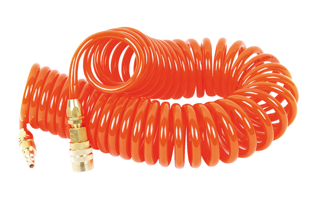 Cofan – Manguera de Aire en Espiral 15 m | Poliuretano Rojo | Con Conectores Rápidos | Para Compresores Estándar