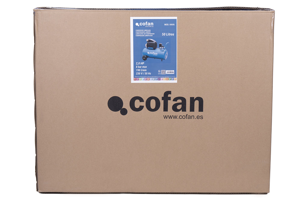 Cofan – Compresor de Aire Hava | Motor 2 HP | Depósito 50 L | Presión Máx. 8 bares | Uso Ocasional y Polivalente