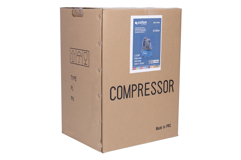 Cofan – Compresor de Aire Ultraligero | Motor 1,5 HP | Depósito 6 L | Sin Aceite | Compacto y Portátil para Uso Doméstico y Profesional