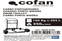 Cofan – Carro Portabidones de Acero | Para Bidones de 205 L | Ruedas Antipinchazo y Cadena de Seguridad