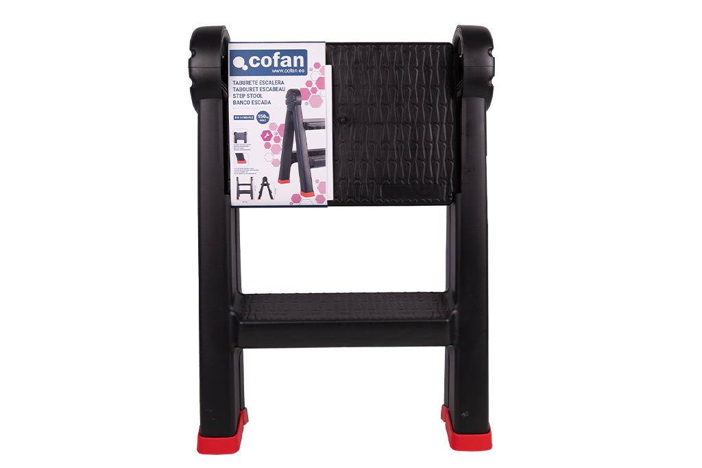 Cofan – Escalera Plegable de 2 Peldaños | Antideslizante | 150 kg | EN 14183 | PP
