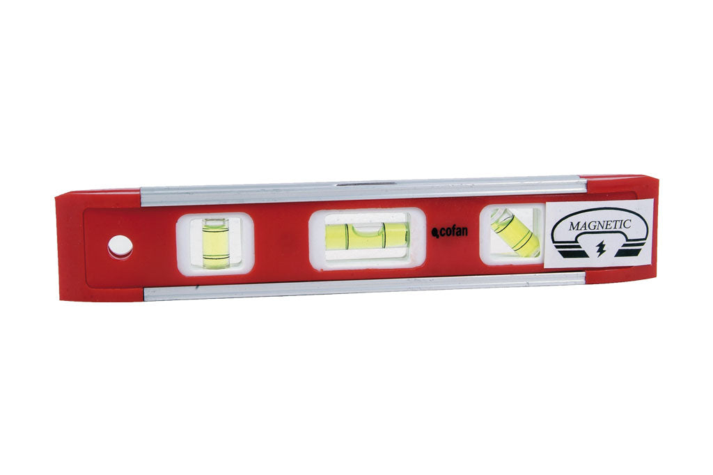 Cofan – Nivel Magnético Tipo Torpedo | Aluminio 250 mm | 3 Burbujas | Ranura en V para Tubería