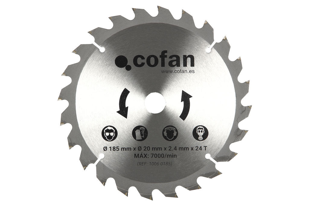 Cofan – Disco de Corte para Madera Ø185 mm | 24 Dientes | Recambio para Sierra Circular Ref. 50001210