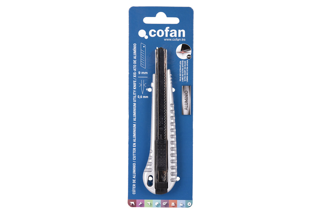 Cofan – Cúter Profesional de Aluminio | Hoja Negra SK2 | Bloqueo Automático | Zona Antideslizante | 9 mm y 18 mm