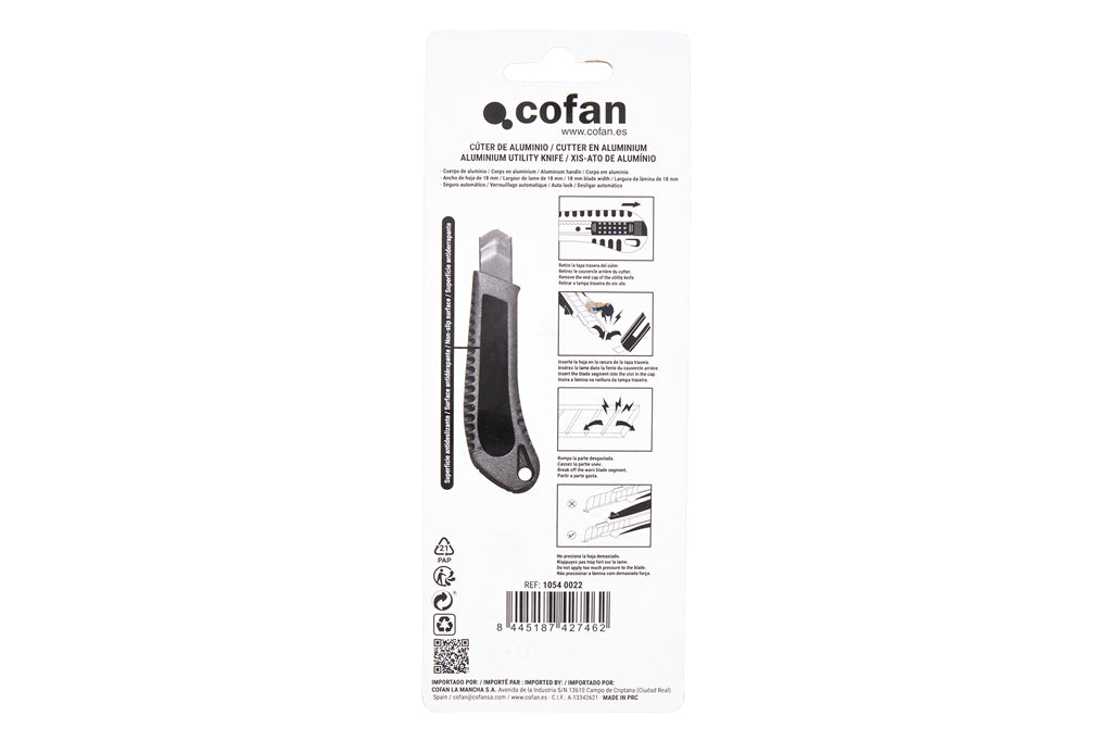 Cofan – Cúter Profesional de Aluminio | Hoja Negra SK2 | Bloqueo Automático | Zona Antideslizante | 9 mm y 18 mm