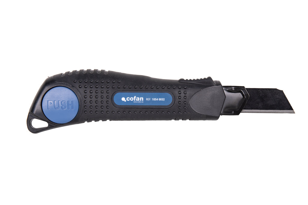 Cofan – Cúter Profesional de ABS con Recubrimiento Antideslizante TPR | Hoja Negra SK2 | Bloqueo Automático | 3 Tamaños Disponibles