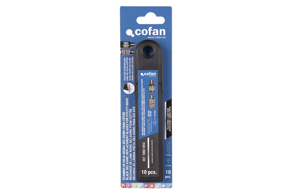 Cofan – Recambio de Cuchillas para Cúter Profesional | Hojas Negras SK2 con Afilado Láser | Pack 10 Unidades | 9 mm, 18 mm y 25 mm