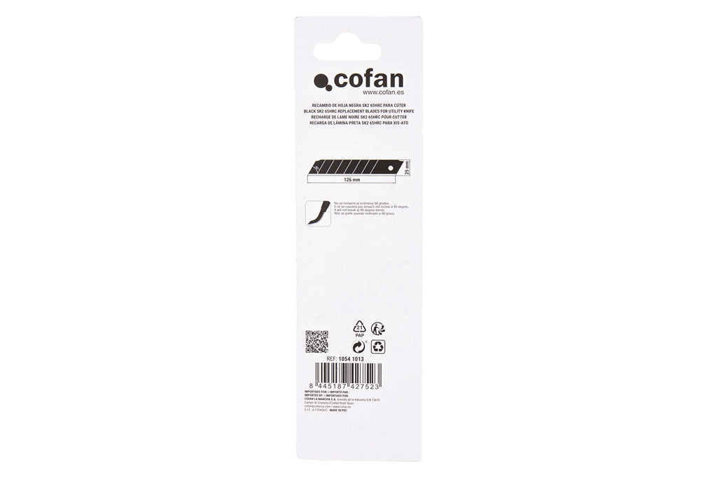 Cofan – Recambio de Cuchillas para Cúter Profesional | Hojas Negras SK2 con Afilado Láser | Pack 10 Unidades | 9 mm, 18 mm y 25 mm