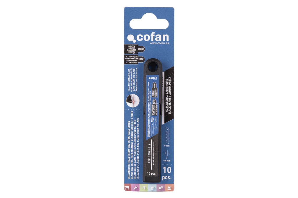 Cofan – Recambio de Cuchillas para Cúter Profesional | Hojas Negras SK2 con Afilado Láser | Pack 10 Unidades | 9 mm, 18 mm y 25 mm