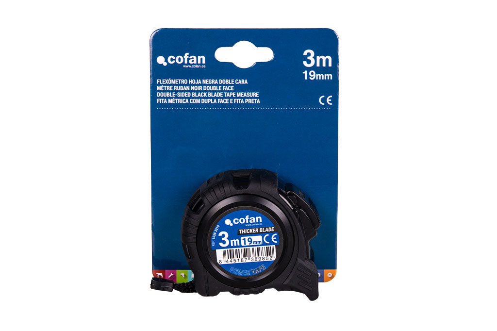 Cofan – Flexómetro Hoja Negra Doble Cara | Carcasa ABS Antichoque | Bloqueo Automático | 3, 5 y 8 m Disponibles