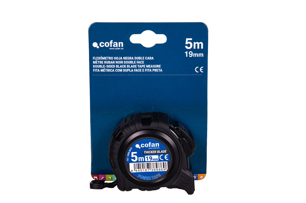 Cofan – Flexómetro Hoja Negra Doble Cara | Carcasa ABS Antichoque | Bloqueo Automático | 3, 5 y 8 m Disponibles