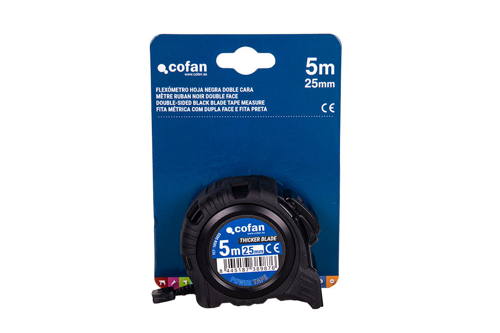 Cofan – Flexómetro Hoja Negra Doble Cara | Carcasa ABS Antichoque | Bloqueo Automático | 3, 5 y 8 m Disponibles