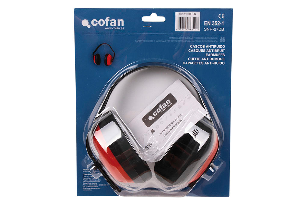 Cofan – Casco Antirruido Rojo | Protección Auditiva SNR 30 dB | EN 352-1 | Disponible con o sin Blíster