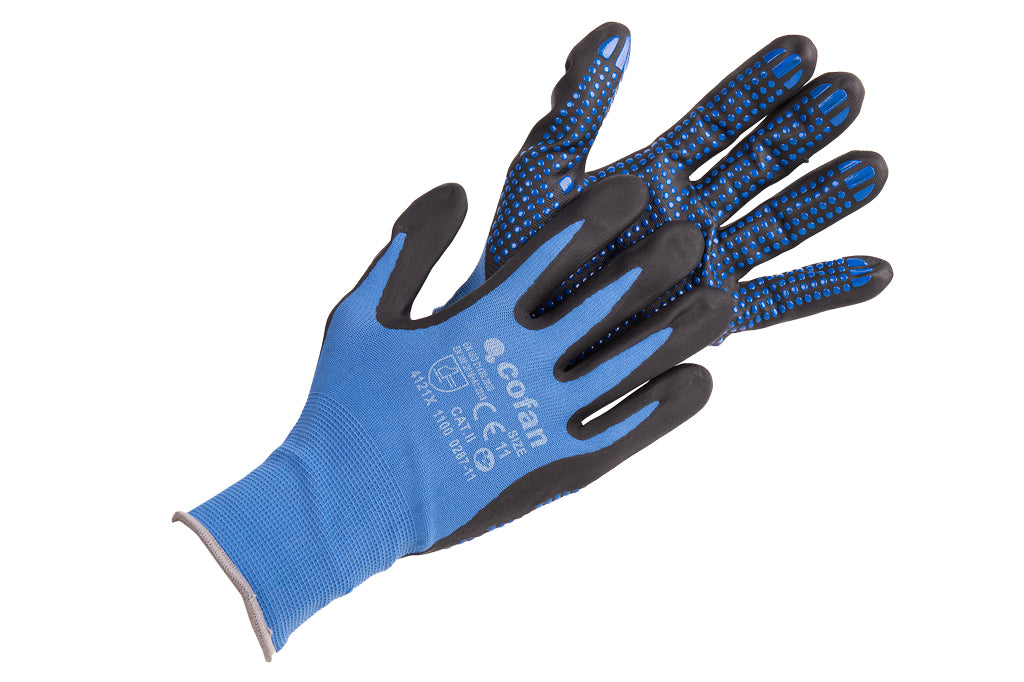Cofan – Guantes de Nitrilo con Puntos Azules | EN 388: 4121X | Destreza Alta | Tallas 6–11