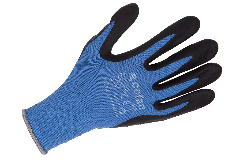 Cofan – Guantes de Nitrilo con Puntos Azules | EN 388: 4121X | Destreza Alta | Tallas 6–11