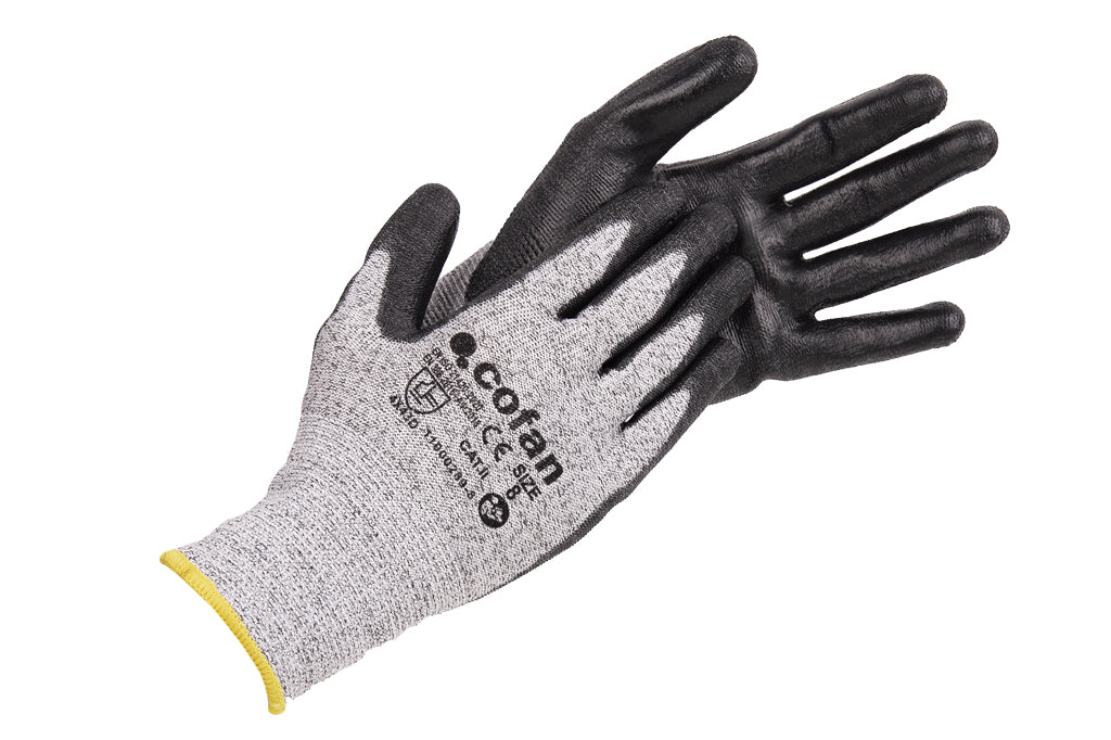 Cofan – Guantes Anticorte Ultraligeros PU Negro | EN 388 4X43D | Tallas 7–11