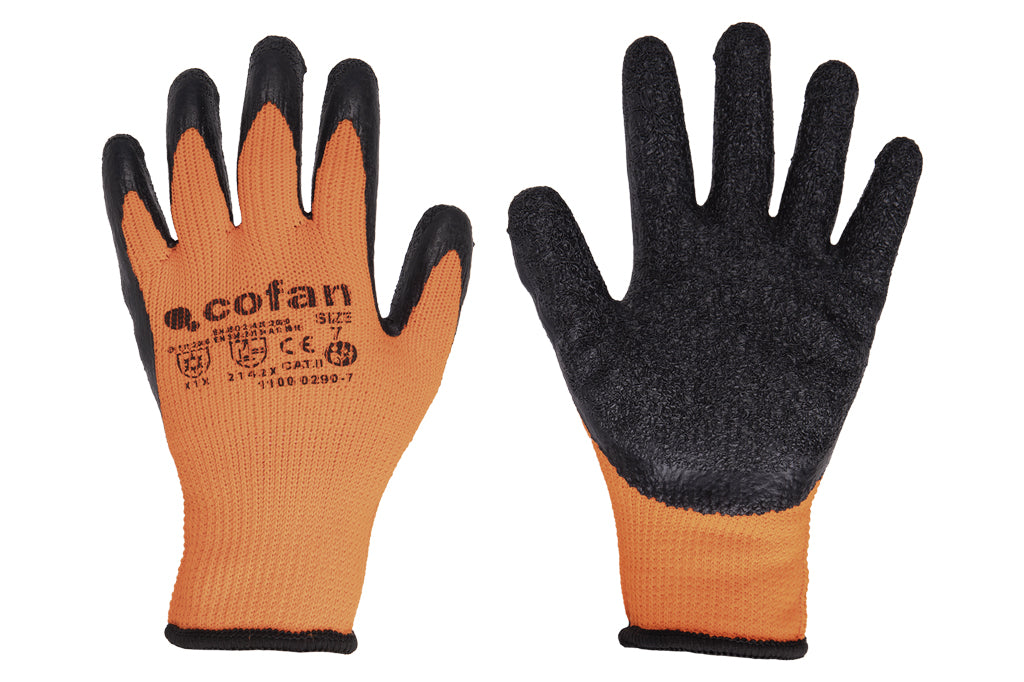 Cofan – Guantes Térmicos Naranja Flúor con Látex | Protección Mecánica y Frío | EN 388 2142X · EN 511 X1X | Tallas 7–11