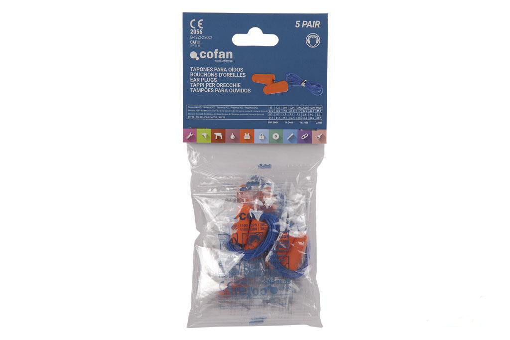 Cofan – Tapones Auditivos con Cuerda | Pack de 10 o 50 Unidades (5 o 25 Pares) | Desechables | SNR 36 dB
