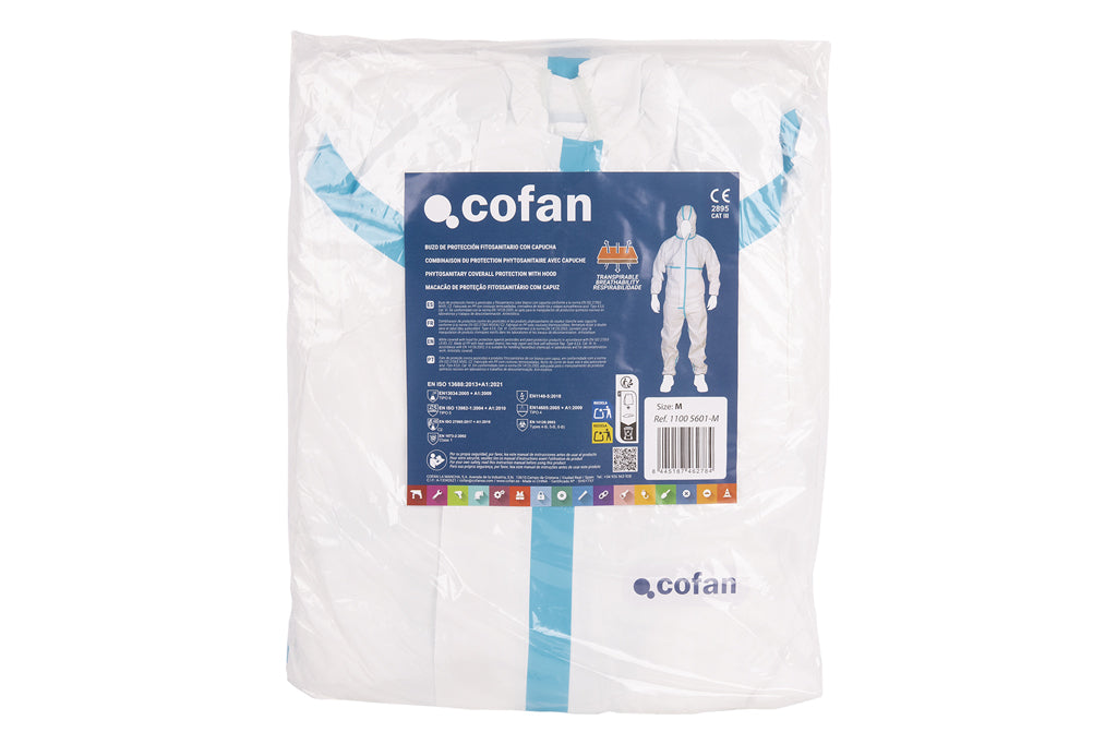 Cofan – Buzo de Protección Fitosanitaria con Capucha | EN ISO 27065 C2 | Tipo 4/5/6 | Antiestático | Blanco