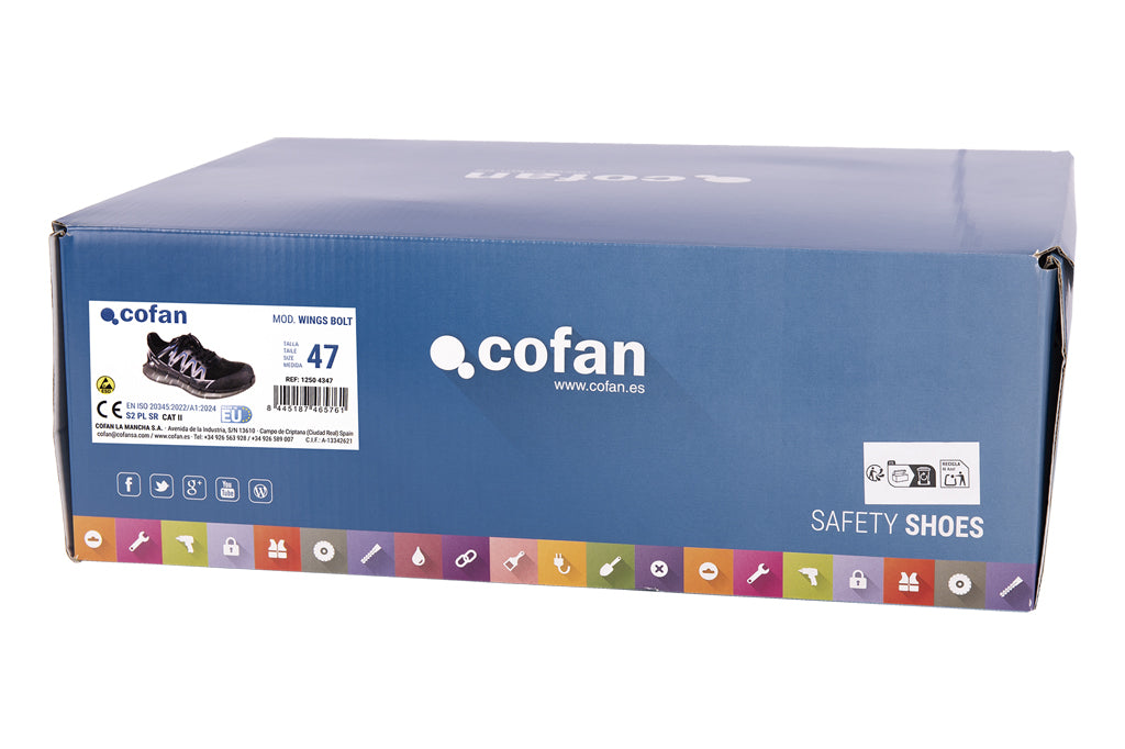 Cofan – Zapato de Seguridad Deportivo S2 Wings Bolt | Sin Metal | Puntera de Composite | Suela Antideslizante | Tallas 35 a 47
