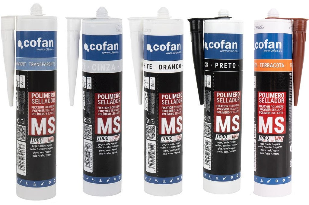 Cofan – Polímero Sellador MS de 290 ml | Alta Elasticidad y Adherencia | Aplicable en Superficies Húmedas | Blanco, Negro, Transparente, Gris y Terracota
