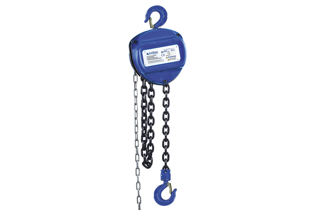 Cofan – Polipasto Manual de Cadena 500-5000 kg | Elevación 6 m | Gancho reforzado | Azul