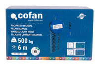 Cofan – Polipasto Manual de Cadena 500-5000 kg | Elevación 6 m | Gancho reforzado | Azul