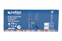 Cofan – Polipasto Manual de Palanca 750-3000kg | Elevación 1,5 m | Palanca ergonómica | Gancho reforzado | Azul
