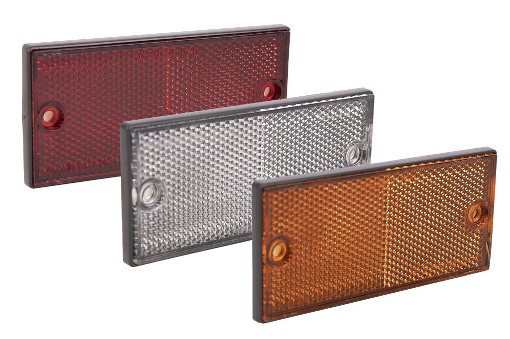 Cofan – Catadióptrico Rectangular Homologado con Agujeros y Adhesivo | Colores Rojo, Ámbar y Blanco | Medidas 106 x 50 mm
