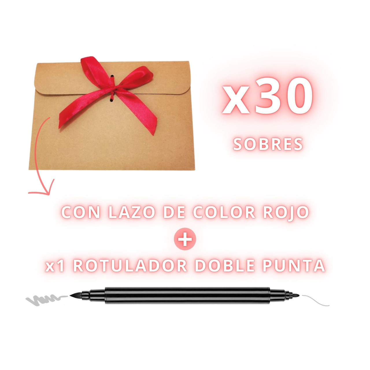 IBRIQO® 30 Sobres Papel Kraft con Lazo de Colores y Rotulador