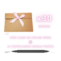 IBRIQO® 30 Sobres Papel Kraft con Lazo de Colores y Rotulador