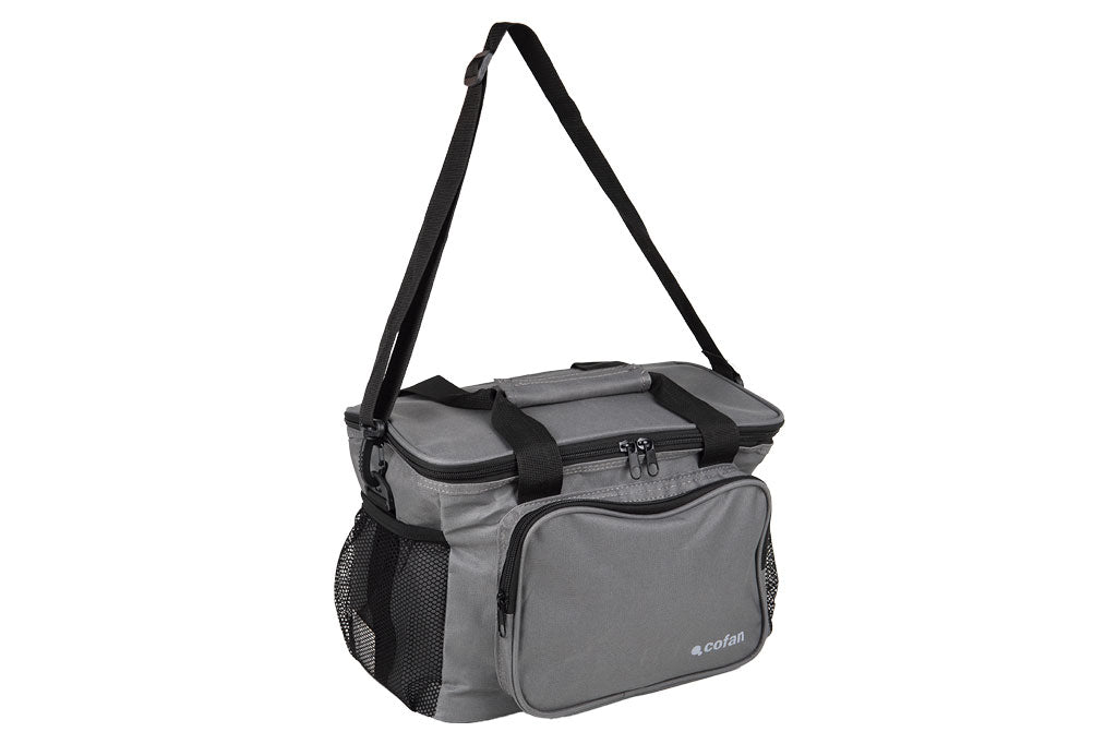 Cofan – Nevera Portátil Porta Alimentos 15 L | Bolsa Isotérmica Textil | Correa Ajustable | Color Gris Oscuro | 35 x 23 x 24 cm