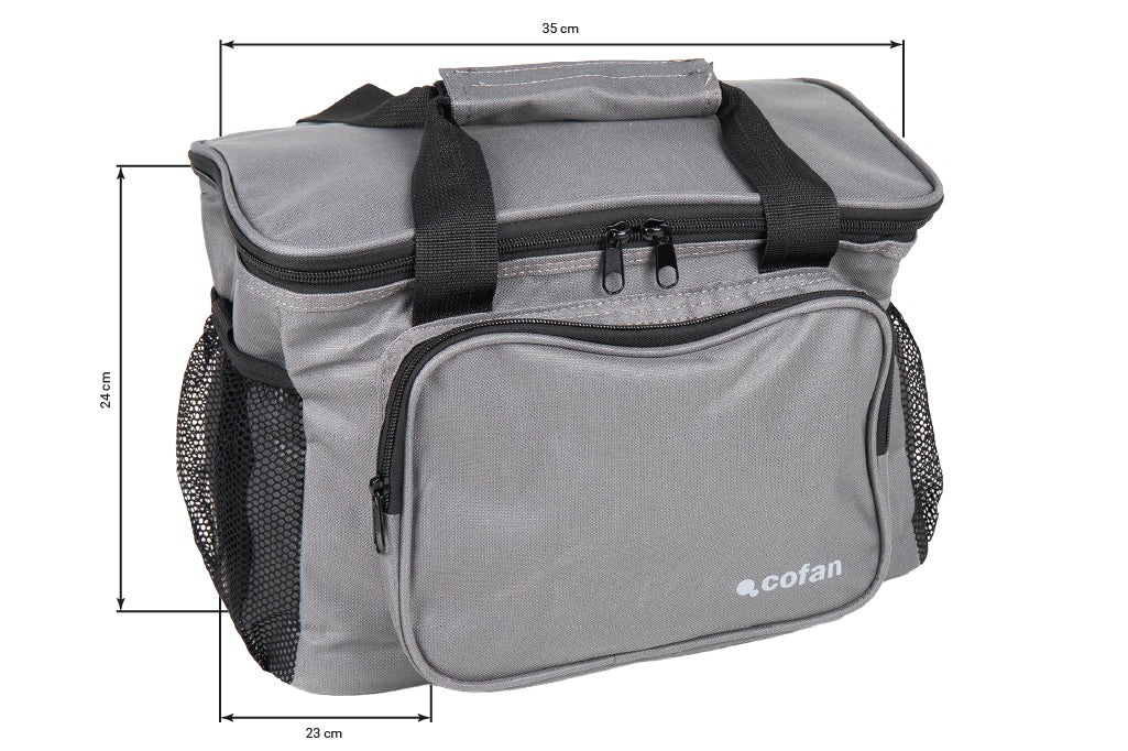 Cofan – Nevera Portátil Porta Alimentos 15 L | Bolsa Isotérmica Textil | Correa Ajustable | Color Gris Oscuro | 35 x 23 x 24 cm