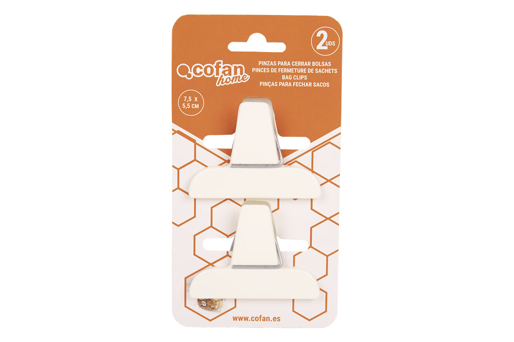 Cofan – Pack de 2 Pinzas para Cerrar Bolsas de Alimentos | Color Beige