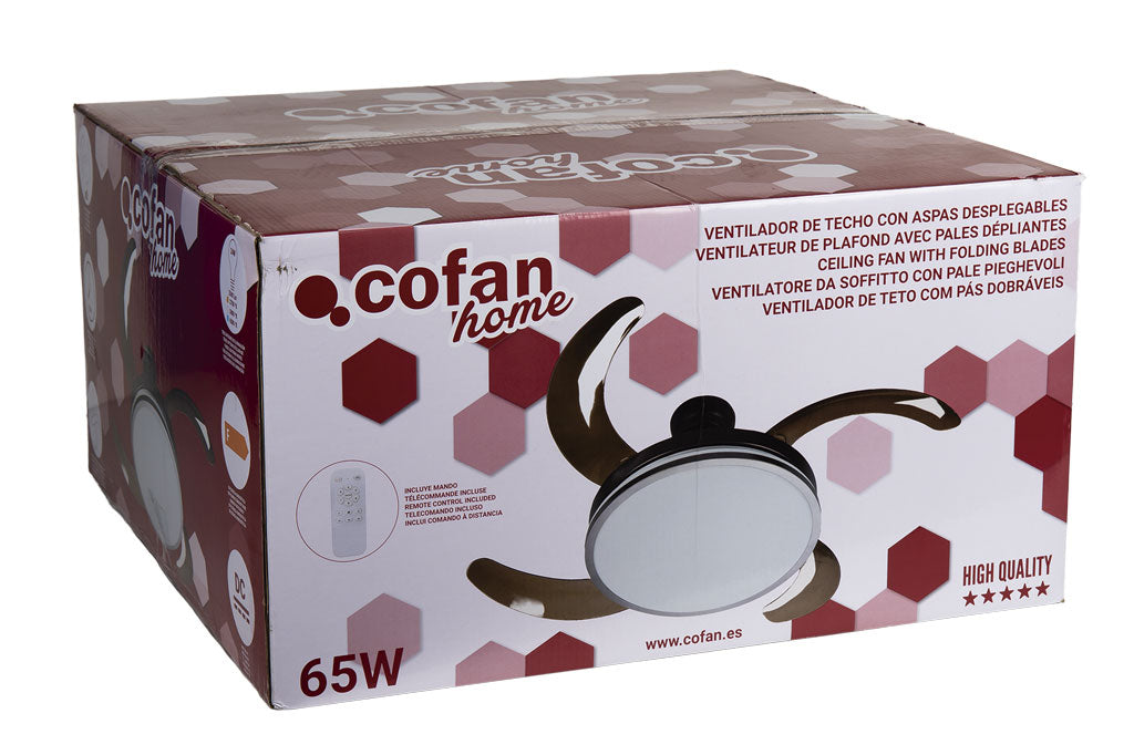 Cofan – Ventilador de Techo con Aspas Plegables | Luz LED 3 Tonos | Motor DC Silencioso | 6 Velocidades