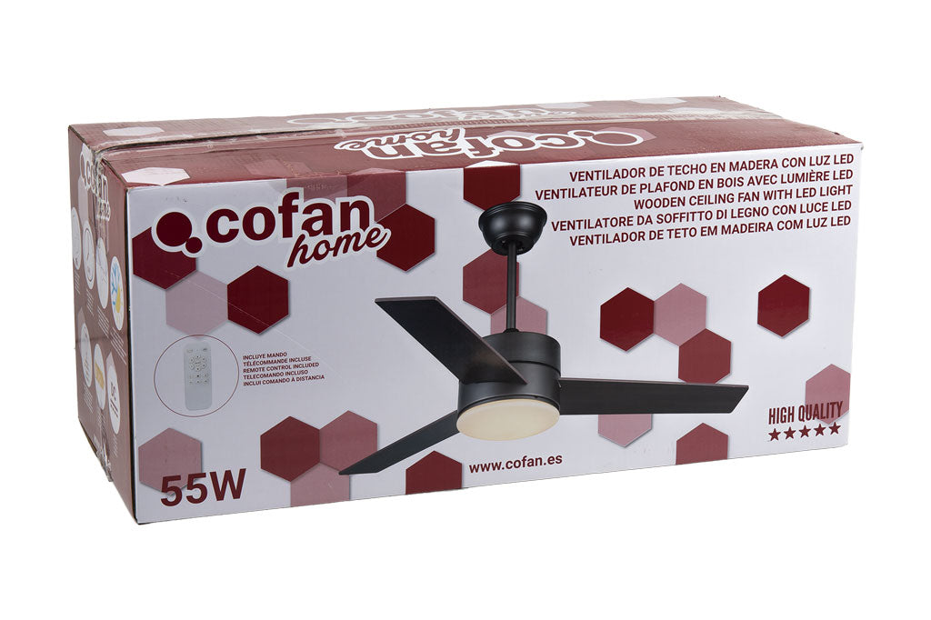 Cofan – Ventilador de Techo con 3 Aspas de Madera | Luz LED 3 Tonos | Motor DC Silencioso | 132 cm