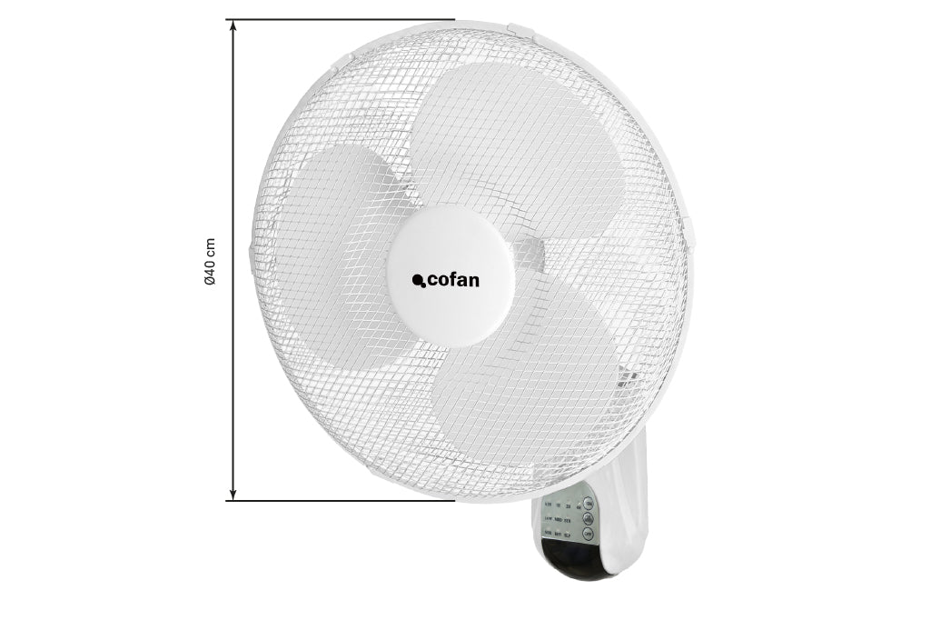 Cofan – Ventilador de Pared 50W | Con Mando a Distancia, Temporizador y 3 Velocidades | Diámetro 40 cm | Oscilación 80°