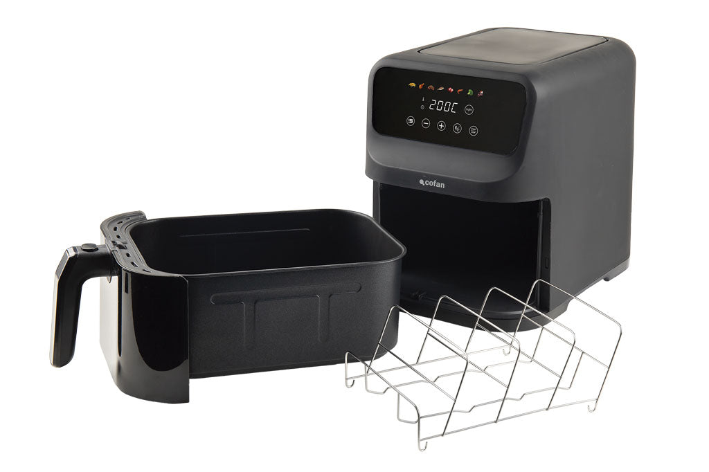 Cofan – Freidora de Aire Digital 5 Litros con Ventana y Rejilla Tostadora | Bajo Consumo 1500W | 8 Programas Preconfigurados