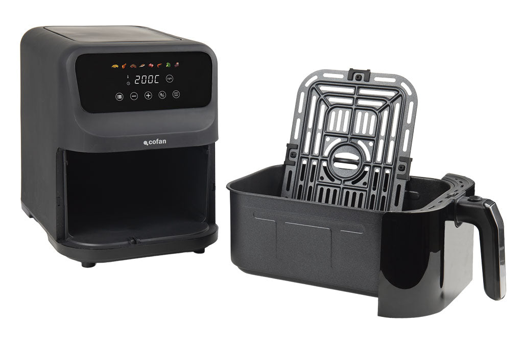 Cofan – Freidora de Aire Digital 5 Litros con Ventana y Rejilla Tostadora | Bajo Consumo 1500W | 8 Programas Preconfigurados