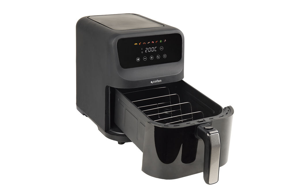 Cofan – Freidora de Aire Digital 5 Litros con Ventana y Rejilla Tostadora | Bajo Consumo 1500W | 8 Programas Preconfigurados