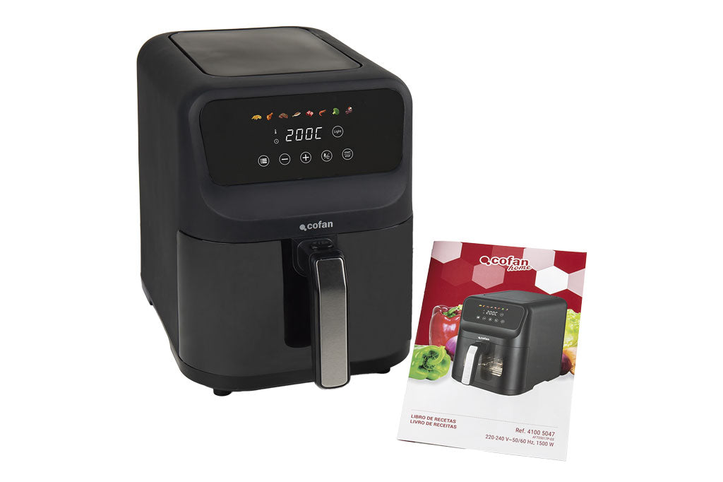 Cofan – Freidora de Aire Digital 5 Litros con Ventana y Rejilla Tostadora | Bajo Consumo 1500W | 8 Programas Preconfigurados