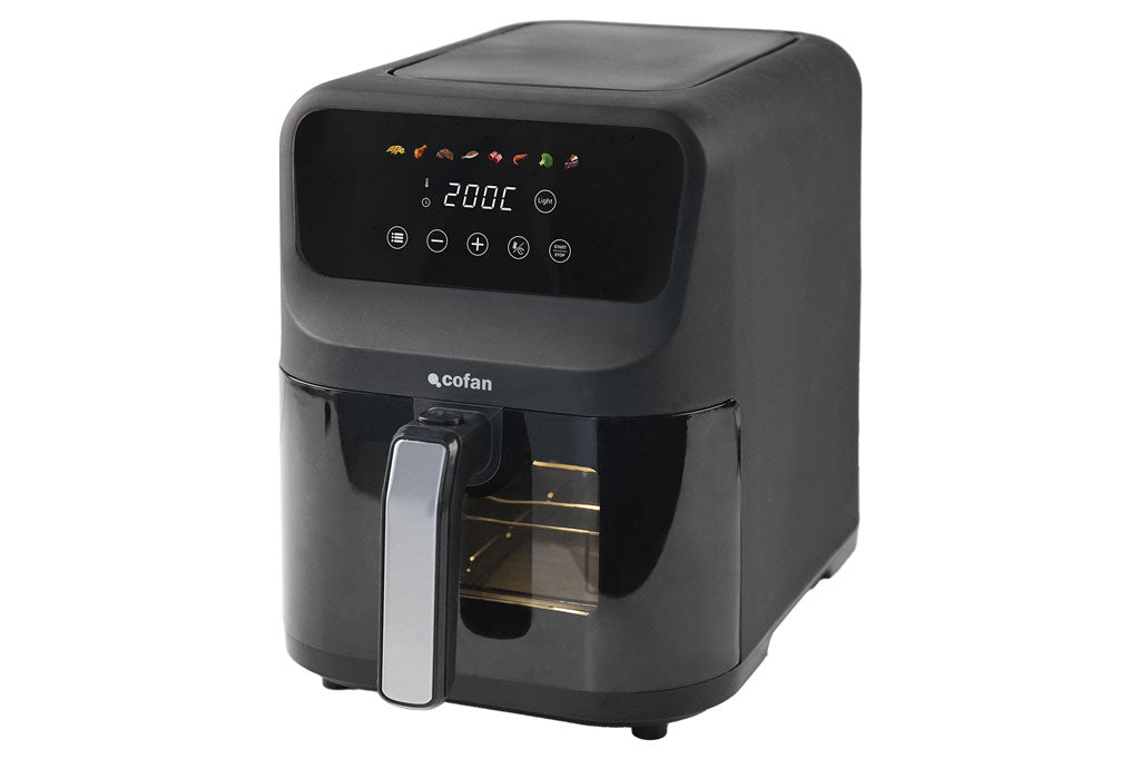 Cofan – Freidora de Aire Digital 5 Litros con Ventana y Rejilla Tostadora | Bajo Consumo 1500W | 8 Programas Preconfigurados