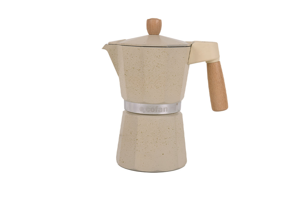 Cafetera Italiana de Inducción 6 Tazas | Aluminio con Mango de Madera | Apta para Todo Tipo de Cocinas