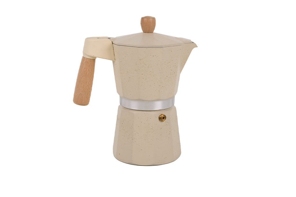 Cafetera Italiana de Inducción 6 Tazas | Aluminio con Mango de Madera | Apta para Todo Tipo de Cocinas